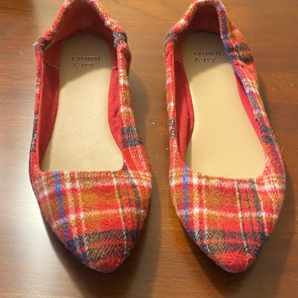 Crown & Ivy Red Plaid Flats
